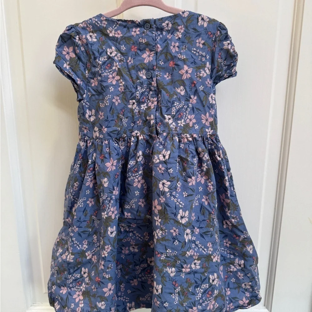 OshKosh B'gosh 4T Girls Blue Floral Kids Short Sleeve Flowy Tie Knot Dress
